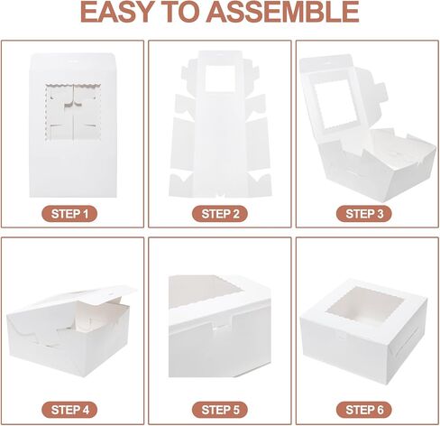 Mcfleet 16pcs Cake Boxes 10 Inch 10x10x5 White Bakery Boxes with Window Disposable Cake Containers with Lids Large Square Cardboard Cake Take Out Carrier for Wedding, Birthday, Party in Kuwait