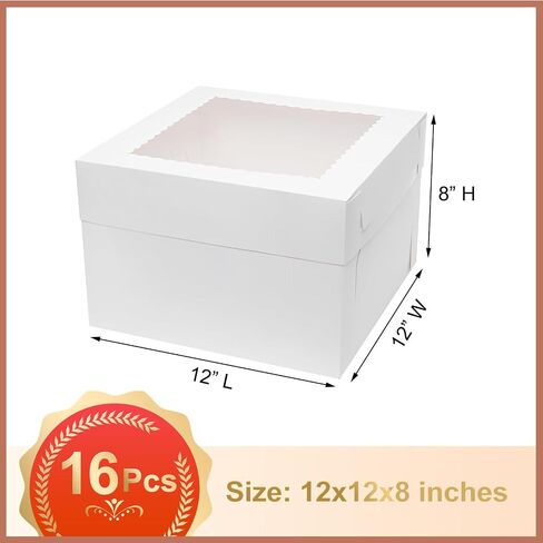 Mcfleet 16pcs Cake Boxes 10 Inch 10x10x5 White Bakery Boxes with Window Disposable Cake Containers with Lids Large Square Cardboard Cake Take Out Carrier for Wedding, Birthday, Party in Kuwait