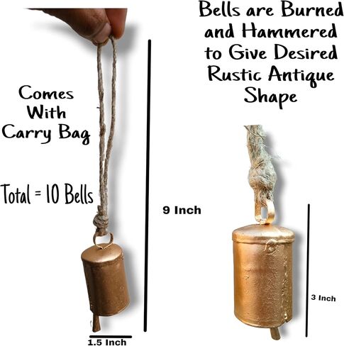 مجموعة من 10 أجراس ذهبية بقرة معدنية مزخرفة من الحديد النحاسي عتيقة زينة معلقة جرس لعيد الميلاد جارلاند ديكور باب شجرة in Kuwait
