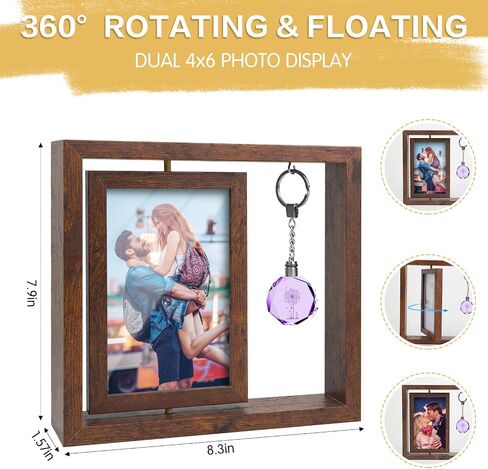 Picture Frame 4x6 - Solid Wood Picture Frames,Display Photo 3x5 inch with Mat, 4x6 inch without Mat,Photo Frames for Tabletop (Rotating frame brown) in Saudi Arabia