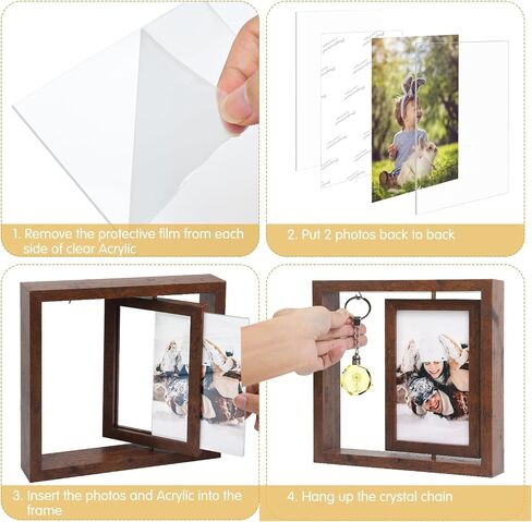 Picture Frame 4x6 - Solid Wood Picture Frames,Display Photo 3x5 inch with Mat, 4x6 inch without Mat,Photo Frames for Tabletop (Rotating frame brown) in Saudi Arabia
