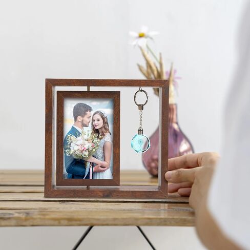 Picture Frame 4x6 - Solid Wood Picture Frames,Display Photo 3x5 inch with Mat, 4x6 inch without Mat,Photo Frames for Tabletop (Rotating frame brown) in Saudi Arabia