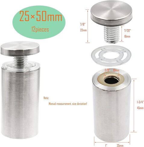 LBY 20pcs Glass Standoff Mount Stainless Steel Wall Standoff,12mm x 50mm(.47''x1.97'') Sign Standoff Screws, Advertising Screws Mounts Glass Acrylic Nail,Stainless Steel Silver in Saudi Arabia