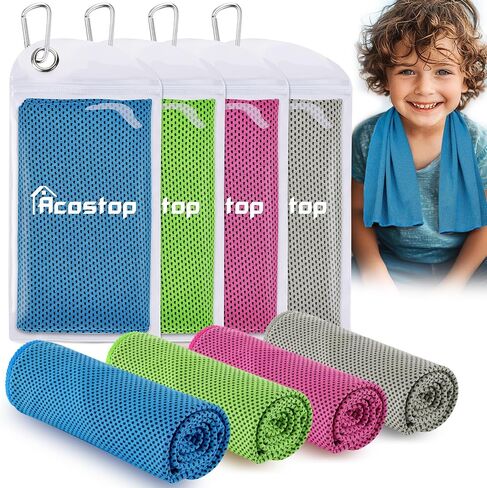4 Pack Mini Cooling Towels (30"x9") - Kids Cooling Towel, Soft Breathable Cooling Neck Wraps with UPF 50 Sun Protection for Boys Girls Running Exercise Parent-Child Activities School Outdoor Sports in Kuwait