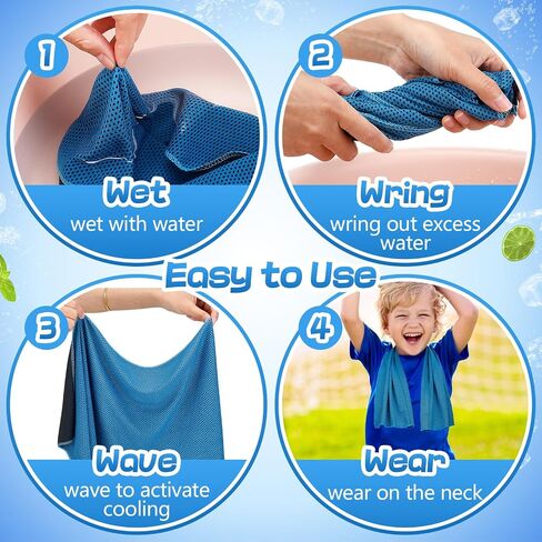 4 Pack Mini Cooling Towels (30"x9") - Kids Cooling Towel, Soft Breathable Cooling Neck Wraps with UPF 50 Sun Protection for Boys Girls Running Exercise Parent-Child Activities School Outdoor Sports in Kuwait