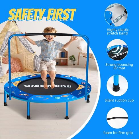 Mini Toddler Trampoline for Kids, Ages 1-6 Trampoline with Foam Handle Safety Padded Cover, Fun Gifts for Kids,Indoor Outdoor Small Rebounder for Child Boys Girls in Kuwait