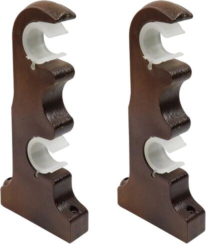 2Pcs Double Curtain Rod Brackets Wooden Curtain Rod Brackets Wall Mounted Drapery Rod Support Brackets （Red Bronze） in Saudi Arabia