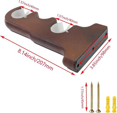 2Pcs Double Curtain Rod Brackets Wooden Curtain Rod Brackets Wall Mounted Drapery Rod Support Brackets （Red Bronze） in Saudi Arabia
