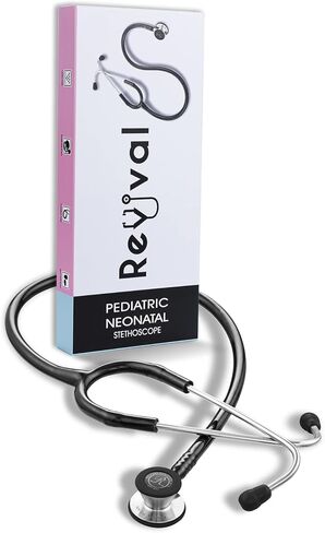 Revival Pediatric Neonatal Stainless-Steel Dual Head Stethoscope for Infant Care, Pediatricians, Neonatologist, Nurses and Medical Students with tunable Diaphragm, Latex Free tubing (Black) in Saudi Arabia
