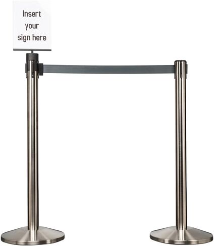Satin Stainless Retractable Belt Stanchion Safety Barrier with 11' Dark Grey Belt (10 Post Bundle) in Saudi Arabia