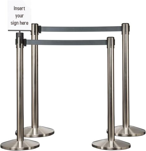 Satin Stainless Retractable Belt Stanchion Safety Barrier with 11' Dark Grey Belt (10 Post Bundle) in Saudi Arabia