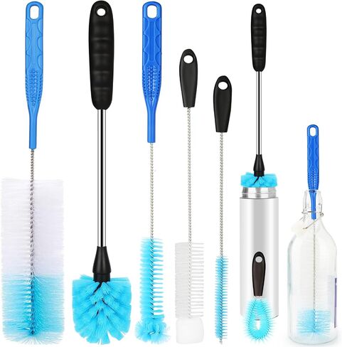 5 Pack Bottle Brush Set, 14" Stainless Steel Long Handle & 3 Straw Brushes | Flexible bottle & straw cleaner for sport water bottles, coffee mugs, cups, baby bottles; rust-proof, easy to clean in Saudi Arabia