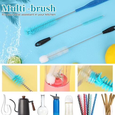 5 Pack Bottle Brush Set, 14" Stainless Steel Long Handle & 3 Straw Brushes | Flexible bottle & straw cleaner for sport water bottles, coffee mugs, cups, baby bottles; rust-proof, easy to clean in Saudi Arabia