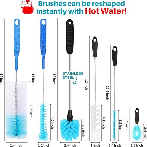 5 Pack Bottle Brush Set, 14" Stainless Steel Long Handle & 3 Straw Brushes | Flexible bottle & straw cleaner for sport water bottles, coffee mugs, cups, baby bottles; rust-proof, easy to clean in Saudi Arabia