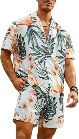 Verdusa Men's 2 Piece Short Sleeve Button Down Shirt and Shorts Set Summer Beach Outfit in Saudi Arabia