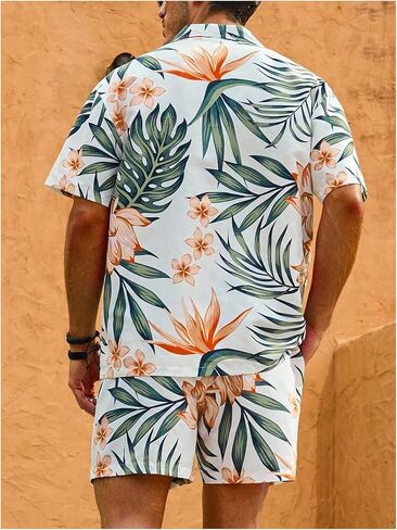 Verdusa Men's 2 Piece Short Sleeve Button Down Shirt and Shorts Set Summer Beach Outfit in Saudi Arabia