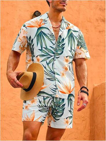 Verdusa Men's 2 Piece Short Sleeve Button Down Shirt and Shorts Set Summer Beach Outfit in Saudi Arabia