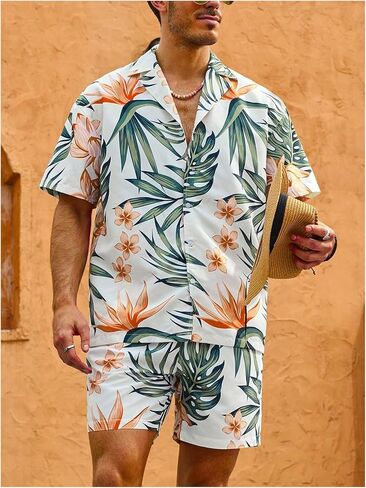 Verdusa Men's 2 Piece Short Sleeve Button Down Shirt and Shorts Set Summer Beach Outfit in Saudi Arabia