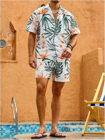 Verdusa Men's 2 Piece Short Sleeve Button Down Shirt and Shorts Set Summer Beach Outfit in Saudi Arabia