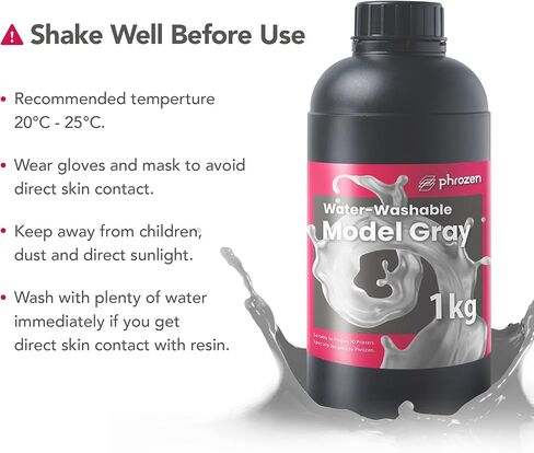 phrozen 3D Printer Water-Washable Rapid Resin, Model Gray 405nm LCD UV-Curing Photopolymer Resin for High Precision Printing, Low Odor, Non-Brittle, Easy to Print, Easy to Clean and Cure (1KG) in Saudi Arabia