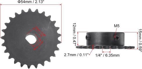 uxcell 25 Tooth Roller Sprocket B Type, 25 Chain Single Strand 1/4" Pitch, 8 x 7.5mm Bore Black Oxide C45 Carbon Steel with Set Screws for ISO 04C Chain in Saudi Arabia
