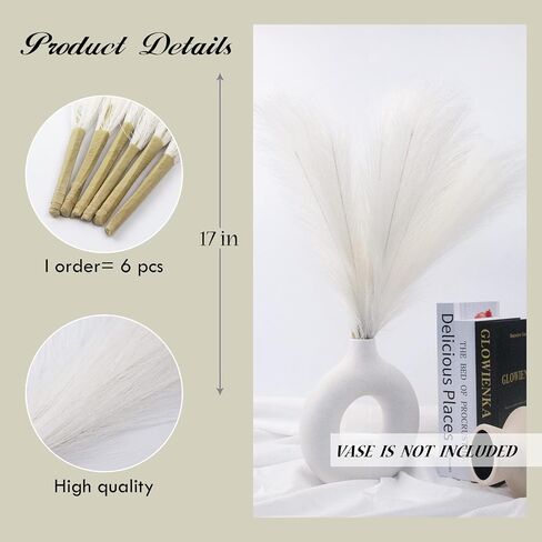 6 PCS Faux Pampas Grass 17"/44cm Artificial Fluffy Pompas Grass Fake Pampas Grass 7 Branches for Wedding Party Bedroom Boho Home Decor (007 Off-White) in Saudi Arabia