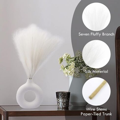 6 PCS Faux Pampas Grass 17"/44cm Artificial Fluffy Pompas Grass Fake Pampas Grass 7 Branches for Wedding Party Bedroom Boho Home Decor (007 Off-White) in Saudi Arabia