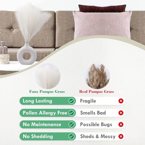 6 PCS Faux Pampas Grass 17"/44cm Artificial Fluffy Pompas Grass Fake Pampas Grass 7 Branches for Wedding Party Bedroom Boho Home Decor (007 Off-White) in Saudi Arabia