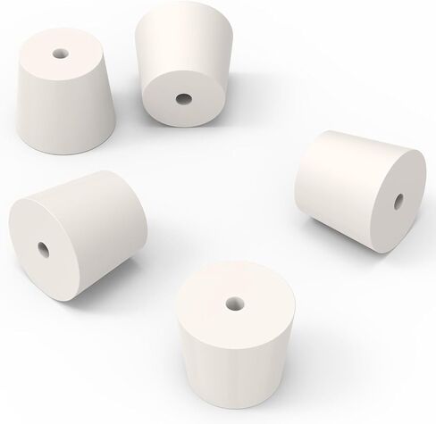 Solid Rubber Stoppers with Single Hole, Size 6#, Set of 5, Precision Tapered Lab Seal Rubber Stoppers for Air-Tight Control in Saudi Arabia