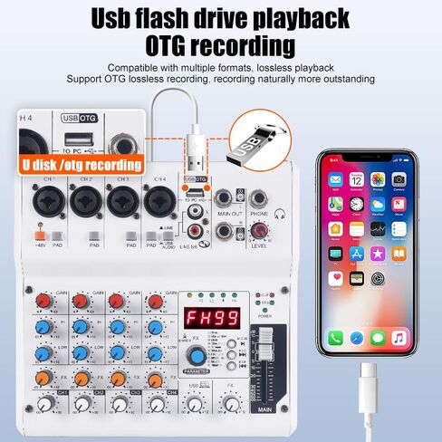 GX-06 Black 6-Channel Portable Audio Mixer with 99 Sound Effects Portable Sound Mixer Console for PC with Bluetooth USB Recording Input for Live Streaming, Podcasting, Mixer DJ Programmes in Saudi Arabia