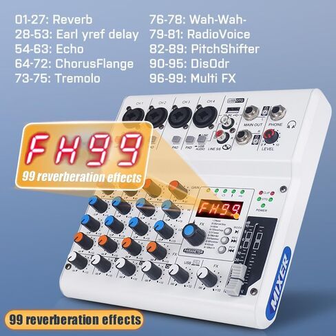 GX-06 Black 6-Channel Portable Audio Mixer with 99 Sound Effects Portable Sound Mixer Console for PC with Bluetooth USB Recording Input for Live Streaming, Podcasting, Mixer DJ Programmes in Saudi Arabia