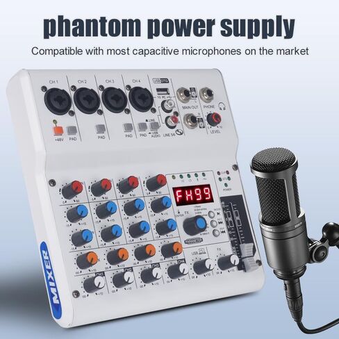 GX-06 Black 6-Channel Portable Audio Mixer with 99 Sound Effects Portable Sound Mixer Console for PC with Bluetooth USB Recording Input for Live Streaming, Podcasting, Mixer DJ Programmes in Saudi Arabia