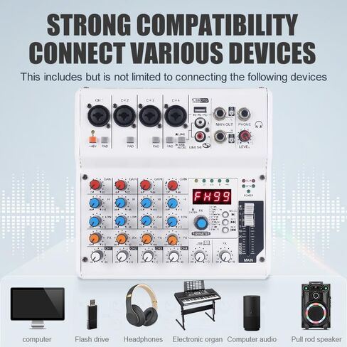 GX-06 Black 6-Channel Portable Audio Mixer with 99 Sound Effects Portable Sound Mixer Console for PC with Bluetooth USB Recording Input for Live Streaming, Podcasting, Mixer DJ Programmes in Saudi Arabia
