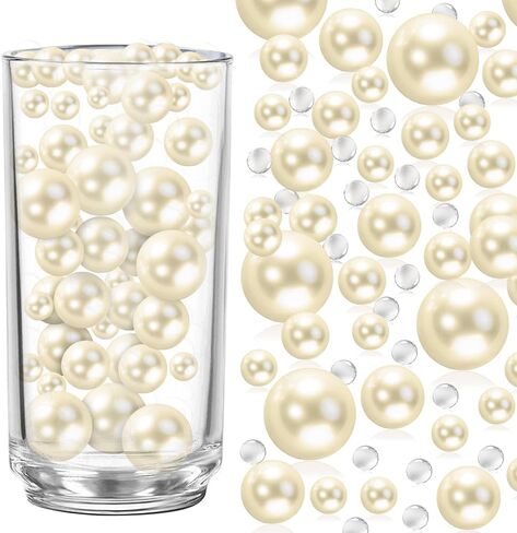 FUTUREPLUSX 250PCS Floating Beads and 5,000PCS Water Gel Beads, Vase Fillers No Hole White Vase Pearls for Centerpiece Candle Wedding Birthday Brushes Holder in Saudi Arabia