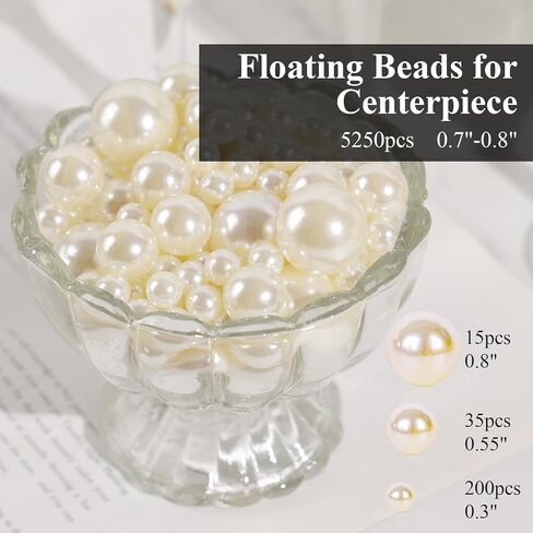 FUTUREPLUSX 250PCS Floating Beads and 5,000PCS Water Gel Beads, Vase Fillers No Hole White Vase Pearls for Centerpiece Candle Wedding Birthday Brushes Holder in Saudi Arabia