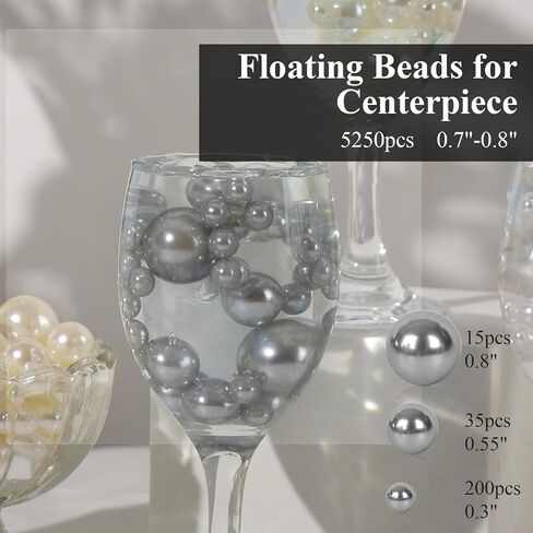 FUTUREPLUSX 250PCS Floating Beads and 5,000PCS Water Gel Beads, Vase Fillers No Hole White Vase Pearls for Centerpiece Candle Wedding Birthday Brushes Holder in Saudi Arabia