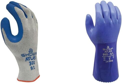 SHOWA Atlas 300 Natural Latex Palm Coated General Purpose Work Glove, Blue, Large (Pack of 12 Pair) in Saudi Arabia