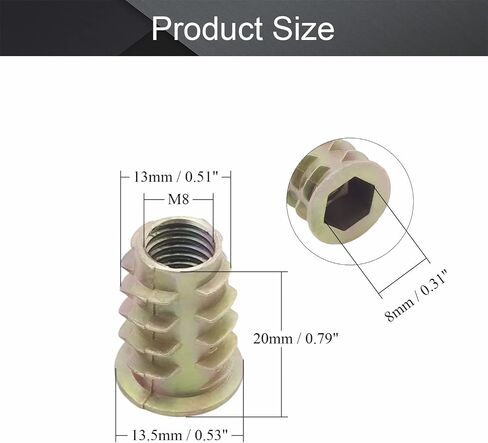 MroMax Hex Threaded Inserts M5 Internal Threads Hex Drive with Flanged 0.39-inch Length Screw in Nut Threaded Wood Inserts Metric,Zinc Alloy Furniture Bolt Fastener Connector for Soft Wood 50pcs in Saudi Arabia