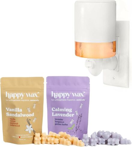 Happy Wax Outlet Warmer w/4oz Collection Pack of Scented Wax - Compact Wall Plug in Wax Melt Warmer w/Collection Pack of Two 2oz Scented Soy Wax Melts (Bone in Saudi Arabia