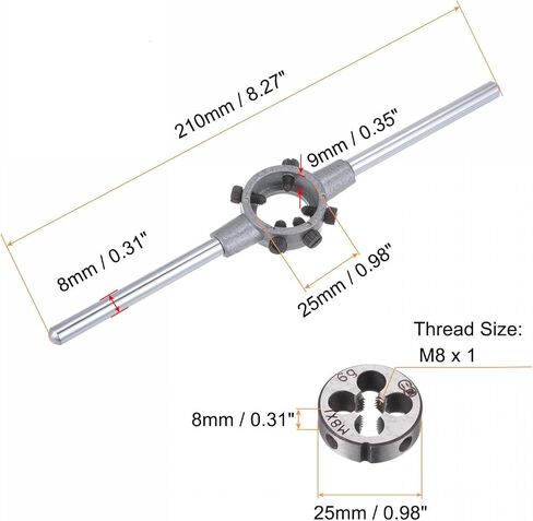 uxcell Die Stock Handle Wrench Set, M8 x 1.25 Threading Round Die and 25mm (Fit M7-M9 Dies) Holder Adjustable Wrench Hand Tool in Saudi Arabia