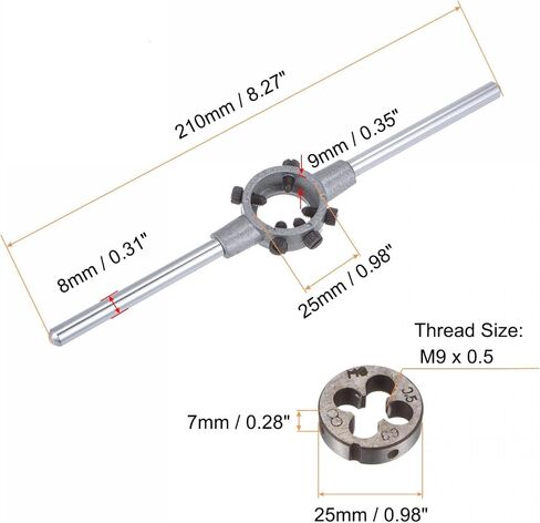 uxcell Die Stock Handle Wrench Set, M8 x 1.25 Threading Round Die and 25mm (Fit M7-M9 Dies) Holder Adjustable Wrench Hand Tool in Saudi Arabia