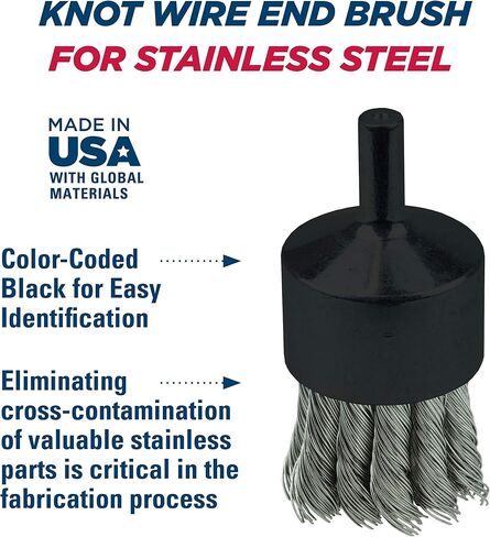 Weiler 10032 1-1/8" Knot Wire End Brush, .020" Stainless Steel Fill, Made in the USA in Saudi Arabia