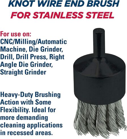 Weiler 10032 1-1/8" Knot Wire End Brush, .020" Stainless Steel Fill, Made in the USA in Saudi Arabia