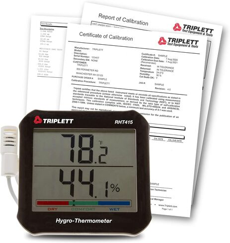 مقياس حرارة رطوبة داخلي رقمي من Triplett RHT22 مزود بشاشة عرض مزدوجة وشهادة إمكانية التتبع إلى NIST - درجة الحرارة والرطوبة in Kuwait