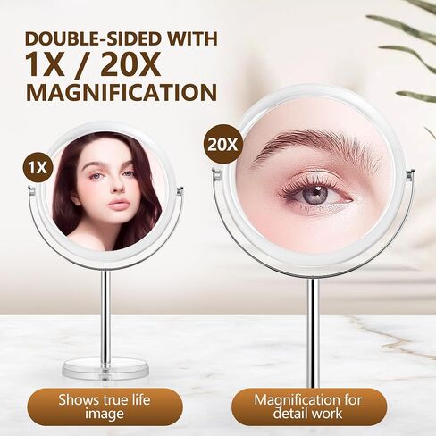 Makeup Mirror, 20X Magnifying Mirror for Desk, Makeup Mirror with Magnification 8 inch, Double Sided 1X/20X Magnifying Mirror with Stand, Personal Makeup Mirrors for Home and Office in Saudi Arabia