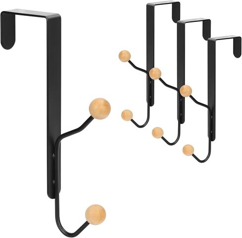 Skycase Over The Door Hooks - 4 Packs Over The Door Double Hanger Hooks,Sturdy Metal Twin Hooks Organizer Hooks for Hanging Coats, Hats, Robes, Towels, Black in Saudi Arabia
