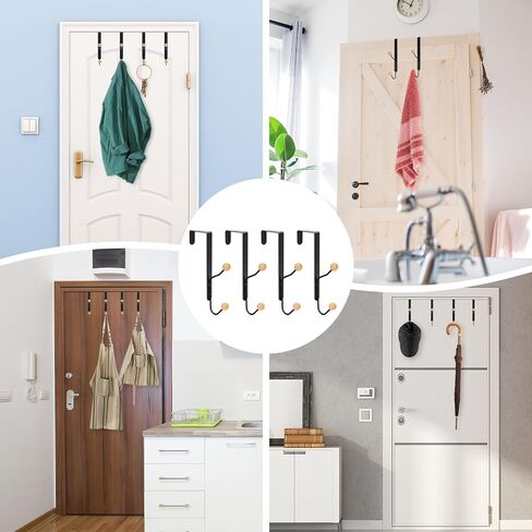 Skycase Over The Door Hooks - 4 Packs Over The Door Double Hanger Hooks,Sturdy Metal Twin Hooks Organizer Hooks for Hanging Coats, Hats, Robes, Towels, Black in Saudi Arabia