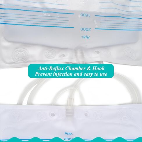 5Pcs Urine Drainage Bag, Anti-Reflux, 2000 mL Volume, 48" Drainage Tube, Clips and Hanging Hook in Saudi Arabia