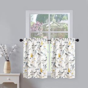 VOGOL Small Curtains Drapes, Classic Green Birds and Colorful Flowers Window Treatment, Light Filtering Panels for Kids Room Living Room, 42 x 45, Set of 2, Green