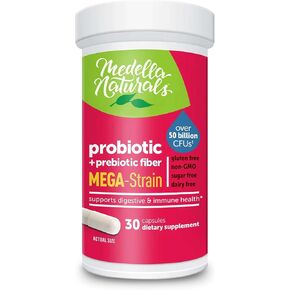 Mega-Strain 50B CFU Probiotics + Prebiotics 30 Caps - البروبيوتيك للنساء والرجال للمساعدة في الحفاظ على النباتات الجيدة وصحة الجهاز الهضمي - لا يتطلب التبريد البروبيوتيك Lactobacillus Rhamnosus